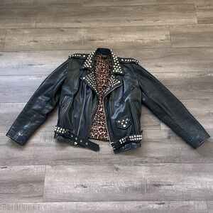Custom Leather Jacket - leopard lining and studs